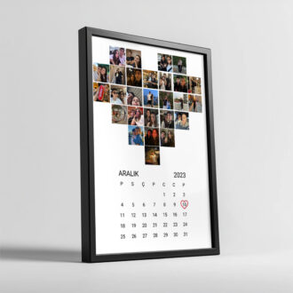 Fotoğraflı ve Tarihli Kalp Şeklinde Çerçeveli Poster Tablo – Kişiye Özel Anı Tasarımı