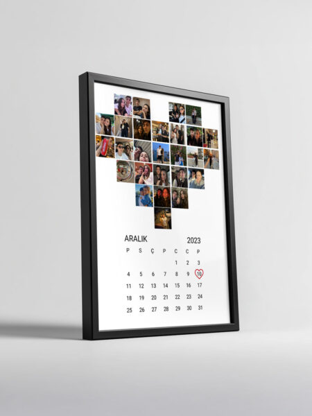 Fotoğraflı ve Tarihli Kalp Şeklinde Çerçeveli Poster Tablo – Kişiye Özel Anı Tasarımı