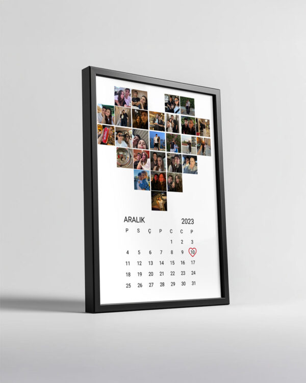 Fotoğraflı ve Tarihli Kalp Şeklinde Çerçeveli Poster Tablo – Kişiye Özel Anı Tasarımı